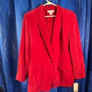 CHAUS Red Silk Blazer Womens Size 12 Single Button Lapel Collar NWT buisness